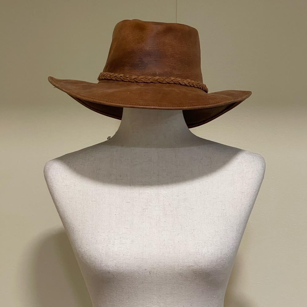 Women’s Leather Cowboy Western Hat With Braided Band Vintage Classic Brown M - Picture 3 of 11
